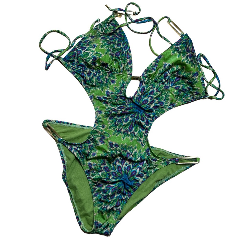 Attention one piece cutout‎ peacock feather swimsuit, L